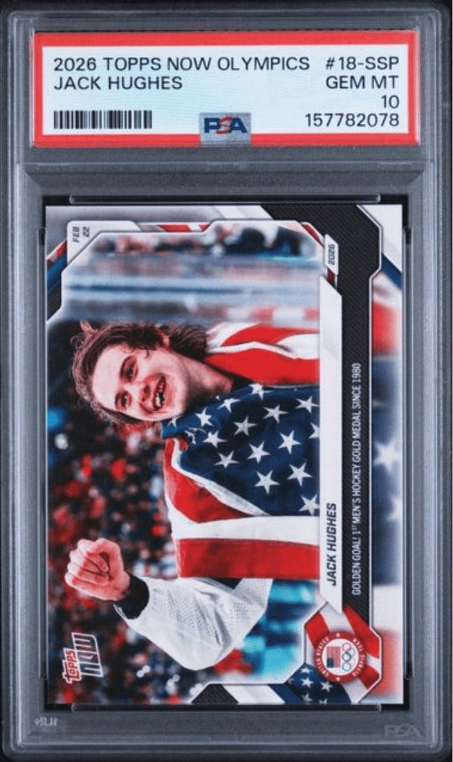 PSA 10 Jack Hughes 2026 Topps Now Olympics 18SSP Hockey Card (1 of 2)