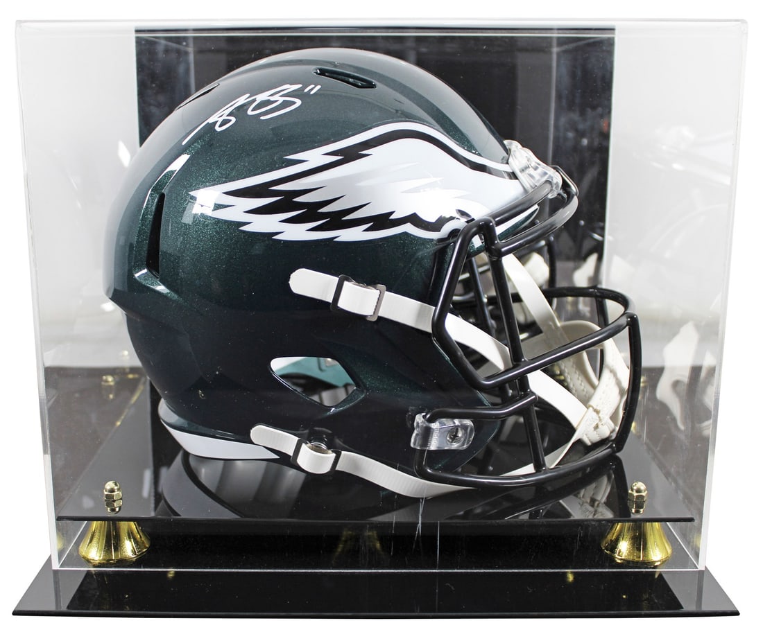A.J. Brown Autographed Eagles Speed Replica Helmet With Display Case BAS Witnessed: A.J. Brown Autographed Eagles Speed Replica Helmet With Display Case BAS Witnessed This is a Philadelphia Eagles full-size Speed Rep helmet autographed by A.J. Brown. The helmet comes with a UV mirror