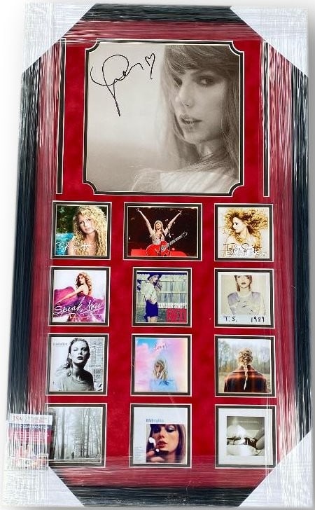 Taylor Swift Signed 8x10 Photo Custom Framed Collage JSA Authenticated: Taylor Swift Signed 8x10 Photo Custom Framed Collage JSA Authenticated This stunning custom framed collage features an 8x10 photograph of Taylor Swift, personally autographed and authenticated by Jame