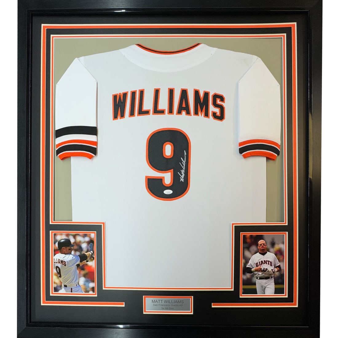 Framed Matt Williams Autographed Jersey San Francisco Giants JSA COA 35x39: Framed Matt Williams Autographed Jersey San Francisco Giants JSA COA 35x39 This stunning framed display features an autographed Matt Williams San Francisco Giants white jersey, measuring 35x39 inches.