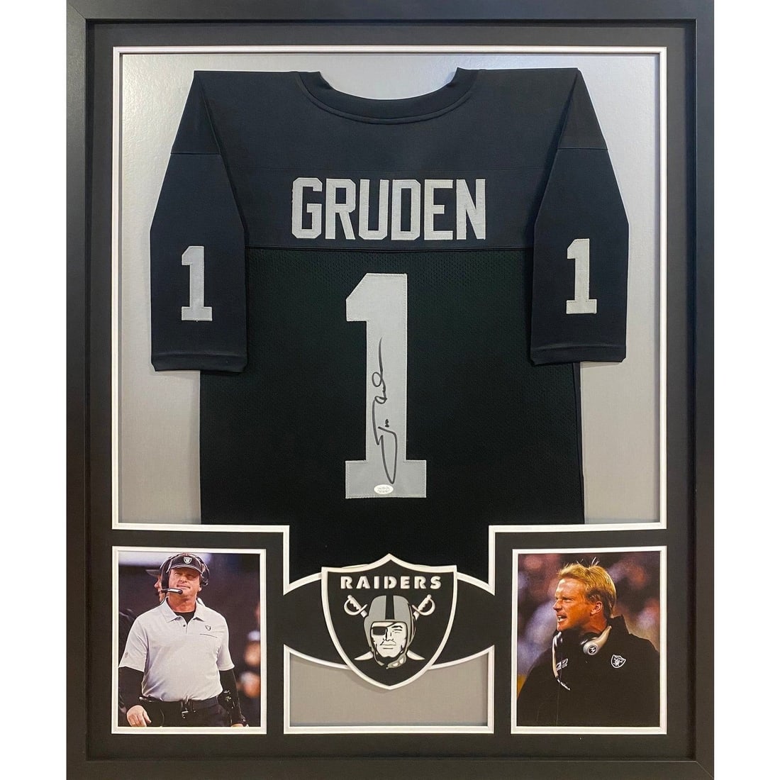 Framed Raiders Jersey Autographed by Jon Gruden With JSA Authentication (1 of 3)