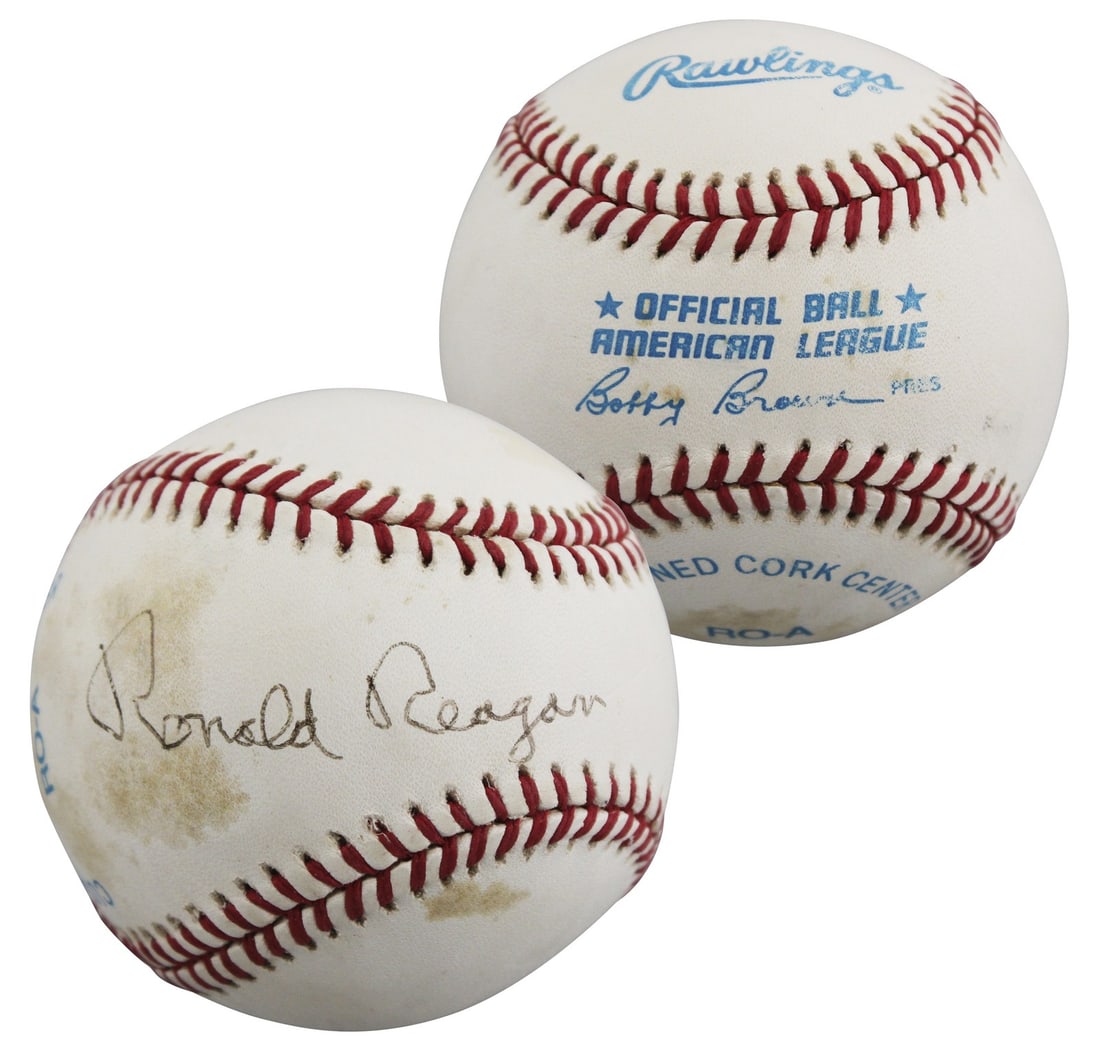 PSA DNA certified Ronald Reagan signed Bobby Brown baseball: PSA DNA certified Ronald Reagan signed Bobby Brown baseball This Bobby Brown Official American League baseball has been personally signed by Ronald Reagan. The autograph is authenticated by PSA/DNA an