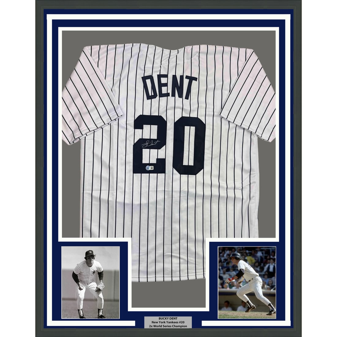Bucky Dent signed Yankees framed pinstripe jersey 35x39 Beckett COA (1 of 2)