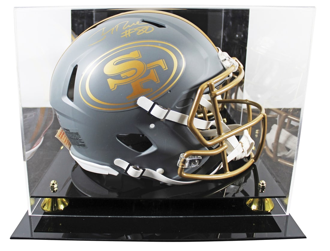 Jerry Rice Autographed 49ers Slate Speed Proline Helmet With Fanatics Case: Jerry Rice Autographed 49ers Slate Speed Proline Helmet With Fanatics Case This San Francisco 49ers Slate Full Size Speed Proline Helmet features an authentic autograph from Jerry Rice. The helmet is 
