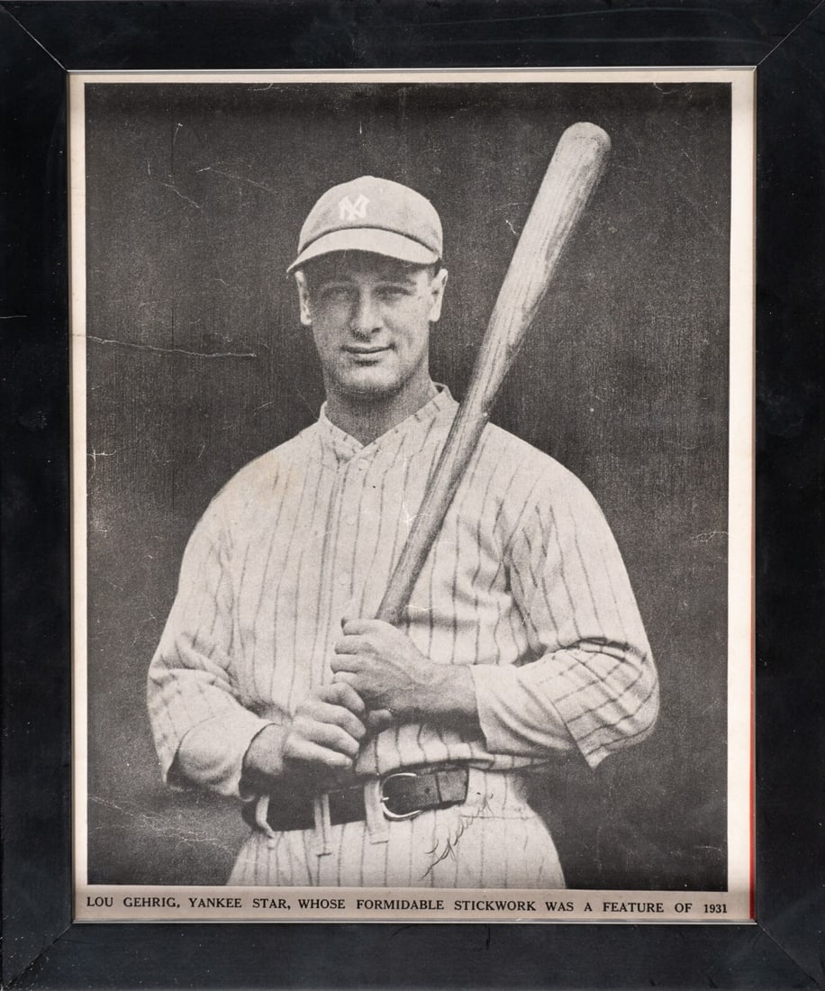 Lou Gehrig Signed 1931 Vintage Photo with PSA JSA Authentication: Lou Gehrig Signed 1931 Vintage Photo with PSA JSA Authentication This original vintage photograph features Lou Gehrig, one of baseball's greatest players, captured in action circa 1931. The 8x10 photo