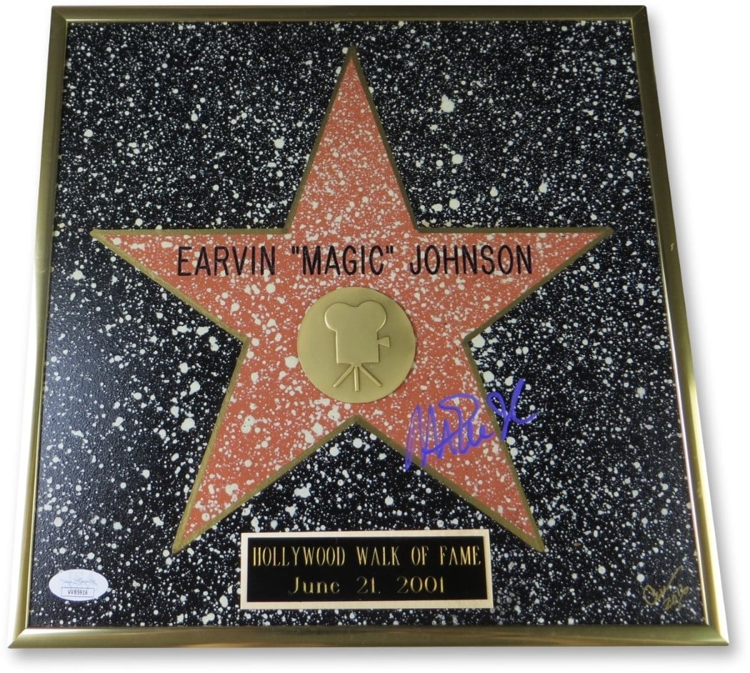 Magic Johnson JSA Framed Hollywood Star Plaque 12X12 Lakers: Magic Johnson JSA Framed Hollywood Star Plaque 12X12 Lakers This is a 12x12 framed Hollywood Star plaque autographed by Magic Johnson, the legendary player of the Los Angeles Lakers. The autograph has