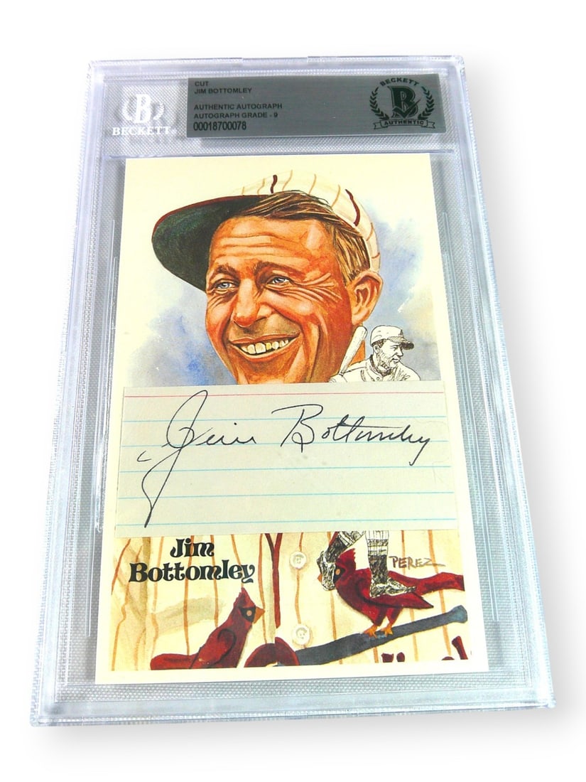 Beckett Authenticated Jim Bottomley Autograph Cut Signature with Postcard: Beckett Authenticated Jim Bottomley Autograph Cut Signature with Postcard This is an original cut signature autographed by Hall of Famer Jim Bottomley, accompanied by a postcard. The autograph has bee
