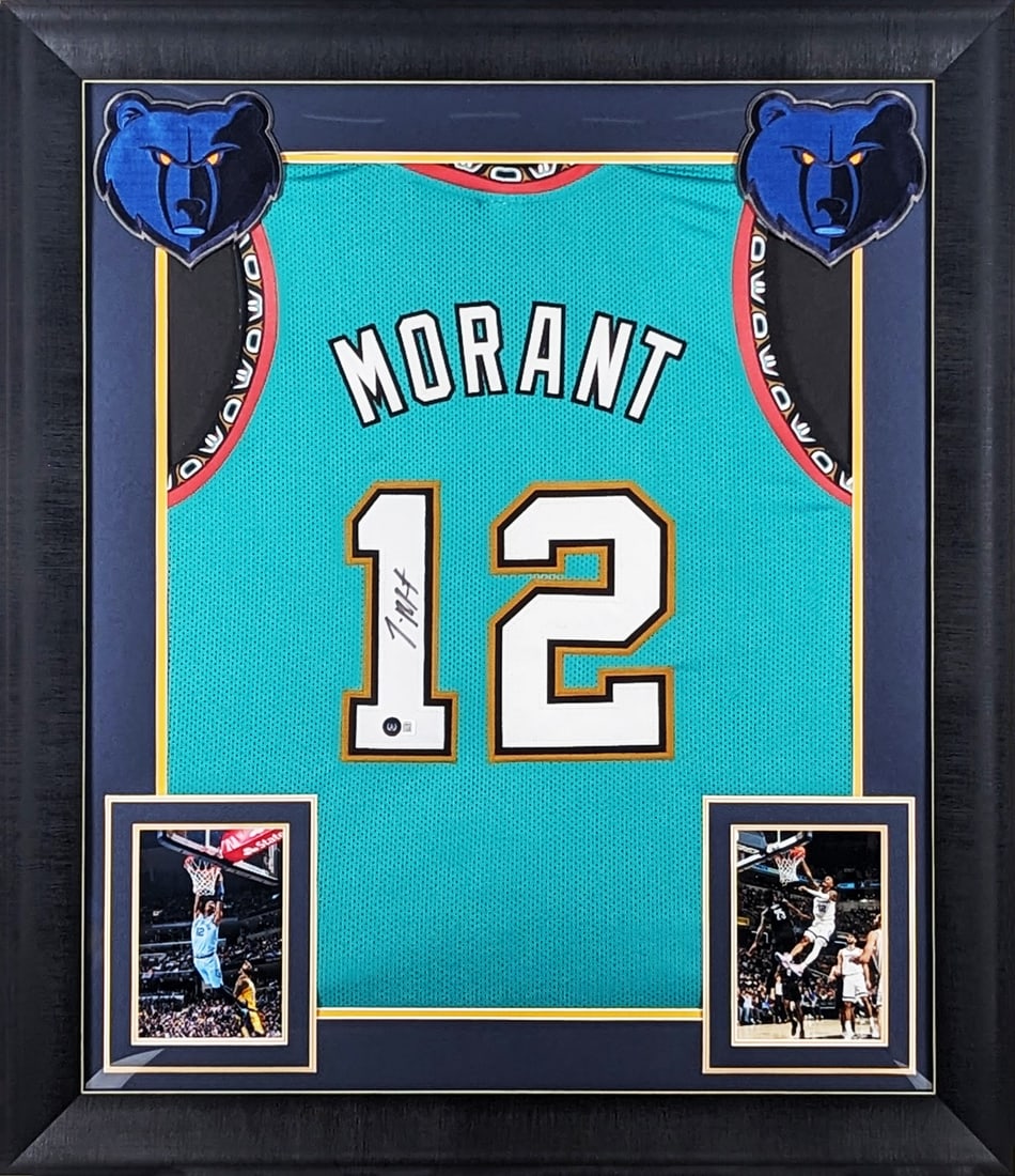 Ja Morant Signed Teal Throwback Jersey Framed BAS Authentic: Ja Morant Signed Teal Throwback Jersey Framed BAS Authentic This authentic signed teal throwback pro style framed jersey features the signature of Ja Morant, star player for the Memphis Grizzlies. The