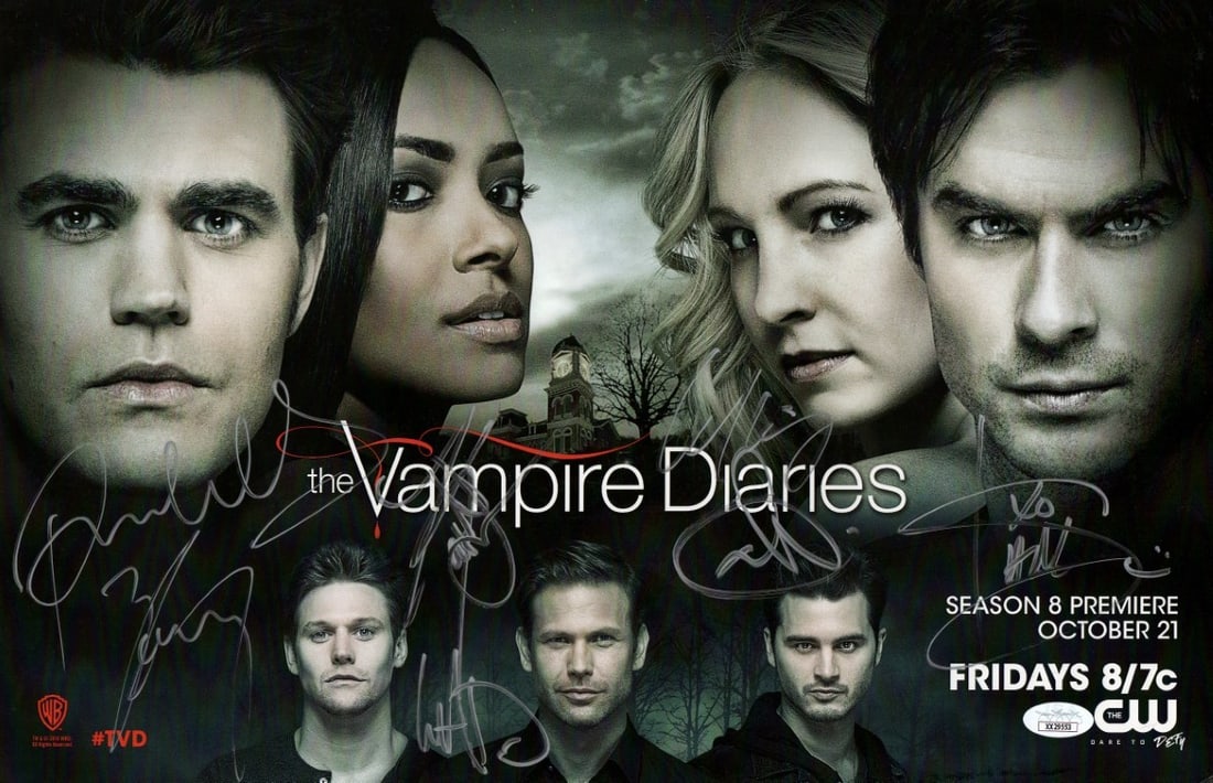 Vampire Diaries Cast Signed 11X17 Photo Ian Somerhalder Paul Wesley JSA: Vampire Diaries Cast Signed 11X17 Photo Ian Somerhalder Paul Wesley JSA This is an original signed 11x17 photo from the popular show "Vampire Diaries," featuring autographs from the main cast members: