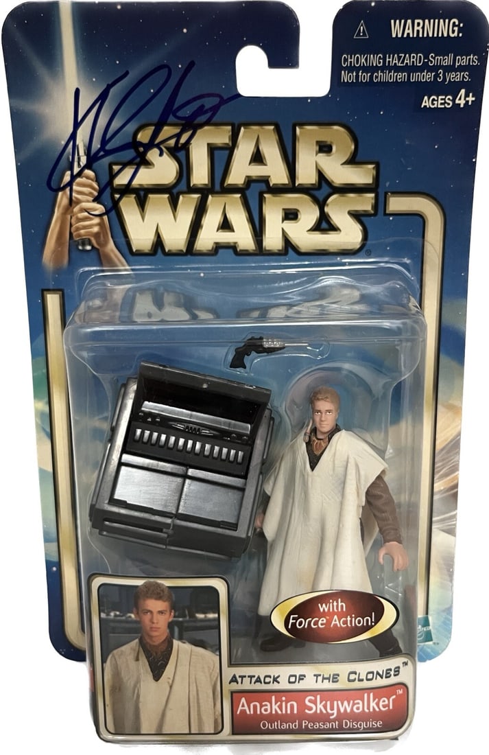 Hayden Christensen Signed Anakin Skywalker Action Figure Beckett Authenticated: Hayden Christensen Signed Anakin Skywalker Action Figure Beckett Authenticated This is a signed action figure of Anakin Skywalker from the Star Wars Saga Collection, specifically from the years 2002-2