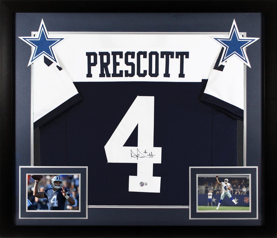 Framed Dak Prescott autographed Dallas Cowboys navy Thanksgiving jersey BAS witnessed (1 of 2)