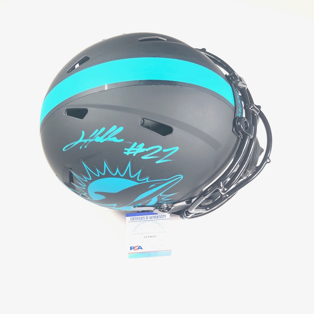 PSA DNA autographed full size Eclipse Speed helmet Jevon Holland Dolphins: PSA DNA autographed full size Eclipse Speed helmet Jevon Holland Dolphins This is a full-size Eclipse Speed helmet autographed by Jevon Holland of the Miami Dolphins. The helmet is an original item an