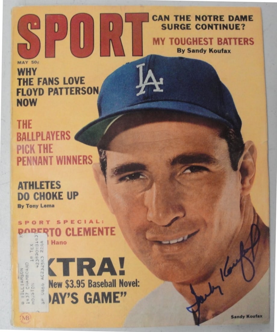 Sandy Koufax Autographed Complete Sport Magazine Dodgers JSA Certified: Sandy Koufax Autographed Complete Sport Magazine Dodgers JSA Certified This is a complete sport magazine hand-signed by legendary player Sandy Koufax, featuring authentication from James Spence (JSA).