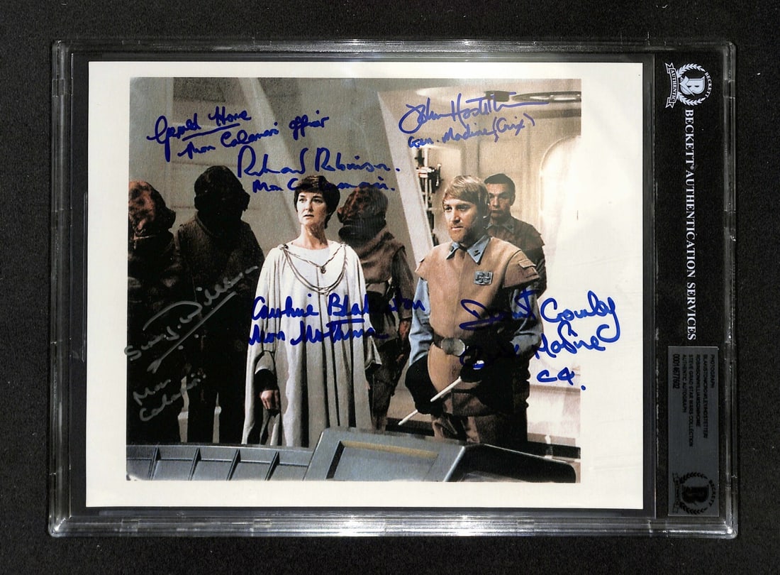 Star Wars ROTJ 8x10 Photo Signed by 6 Cast Members BAS: Star Wars ROTJ 8x10 Photo Signed by 6 Cast Members BAS Celebrate the legacy of Star Wars with this stunning 8x10 photograph from Return of the Jedi, signed by six iconic cast members. Authenticated by