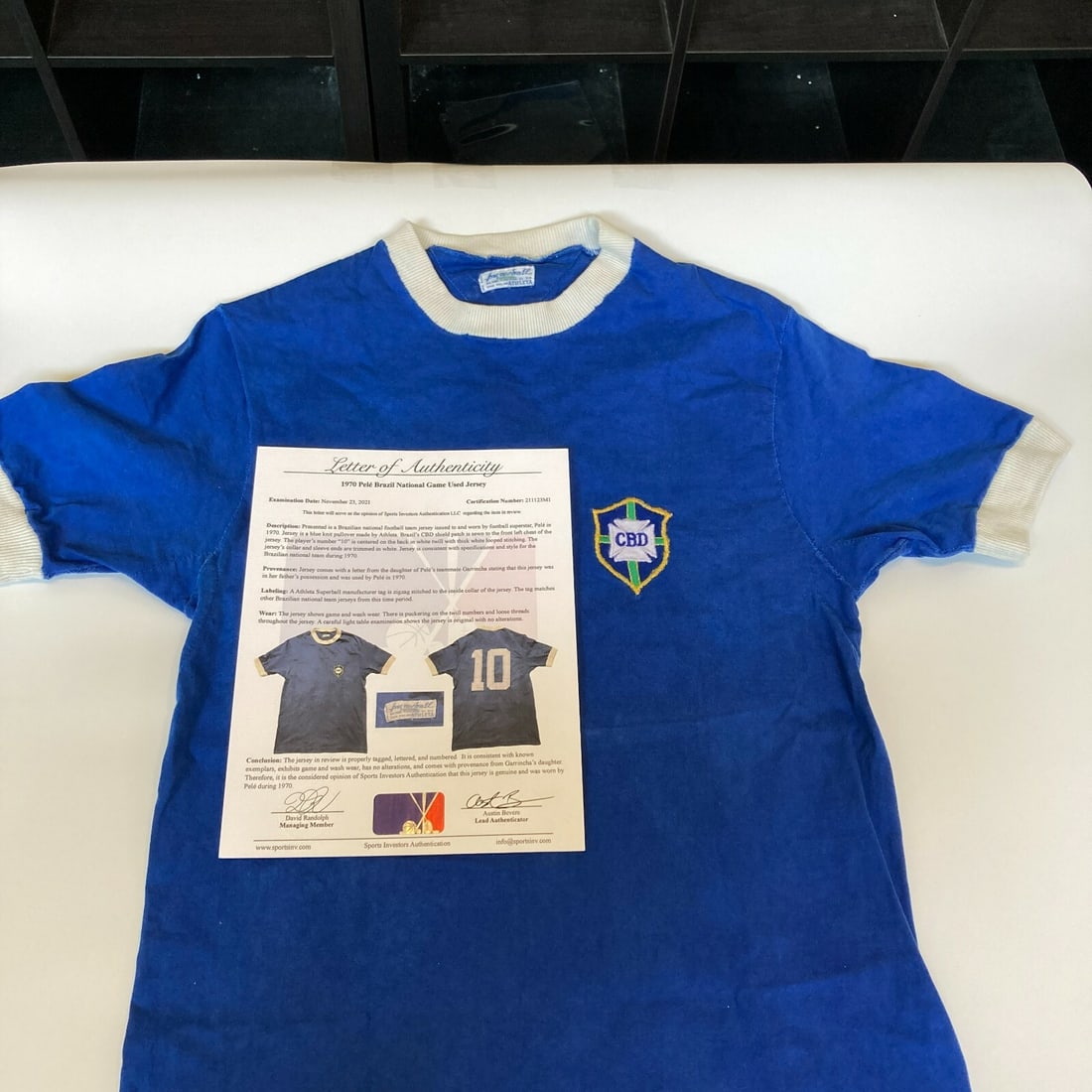 Pele 1970 Brazil National Team Game Used Away Jersey with LOA: Pele 1970 Brazil National Team Game Used Away Jersey with LOA This rare 1970 Brazil National Soccer Jersey worn by the legendary player Pele is a true collector's item. Unlike the more common home jer