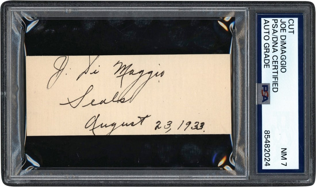 Joe DiMaggio 1933 Signed Cut Autograph PSA Authentic San Francisco Seals: Joe DiMaggio 1933 Signed Cut Autograph PSA Authentic San Francisco Seals This rare signed cut autograph features Joe DiMaggio, one of baseball's all-time greats, from his early career with the San Fra