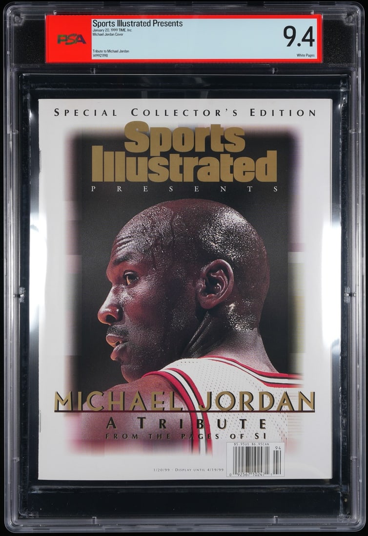PSA 9.4 Michael Jordan HOF Sports Illustrated Magazine January 1999 Newsstand: PSA 9.4 Michael Jordan HOF Sports Illustrated Magazine January 1999 Newsstand This is an original January 20, 1999 Sports Illustrated Tribute Magazine featuring Michael Jordan of the Chicago Bulls on 