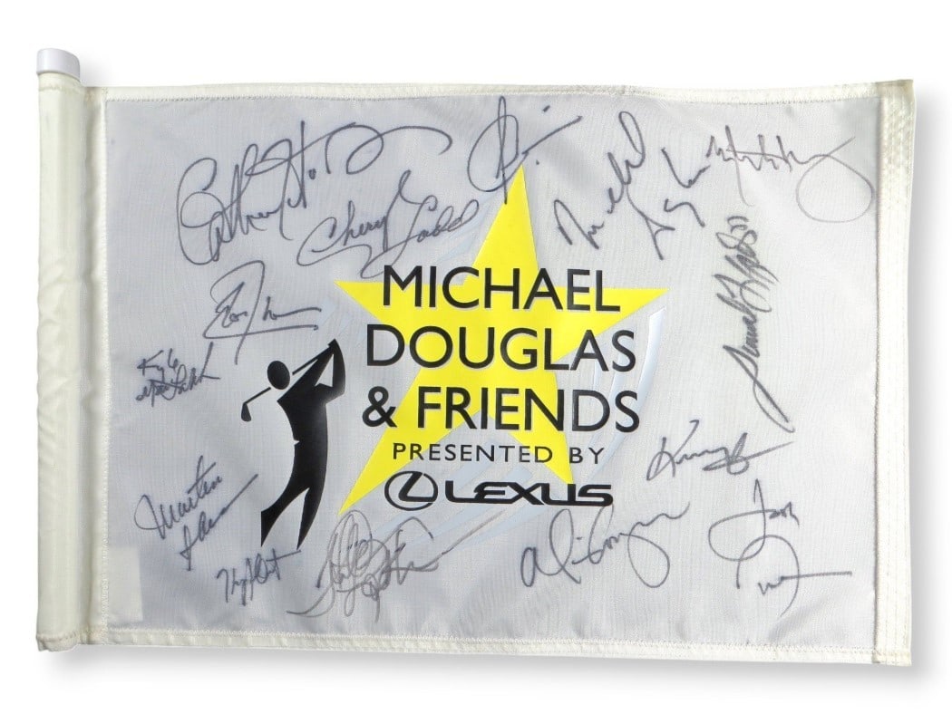 Golf Flag With 14 Celebrity Signatures Authenticated By PSA DNA: Golf Flag With 14 Celebrity Signatures Authenticated By PSA DNA This original golf flag features 14 signatures from a diverse group of celebrities, including Michael Douglas, Catherine Zeta-Jones, Mar