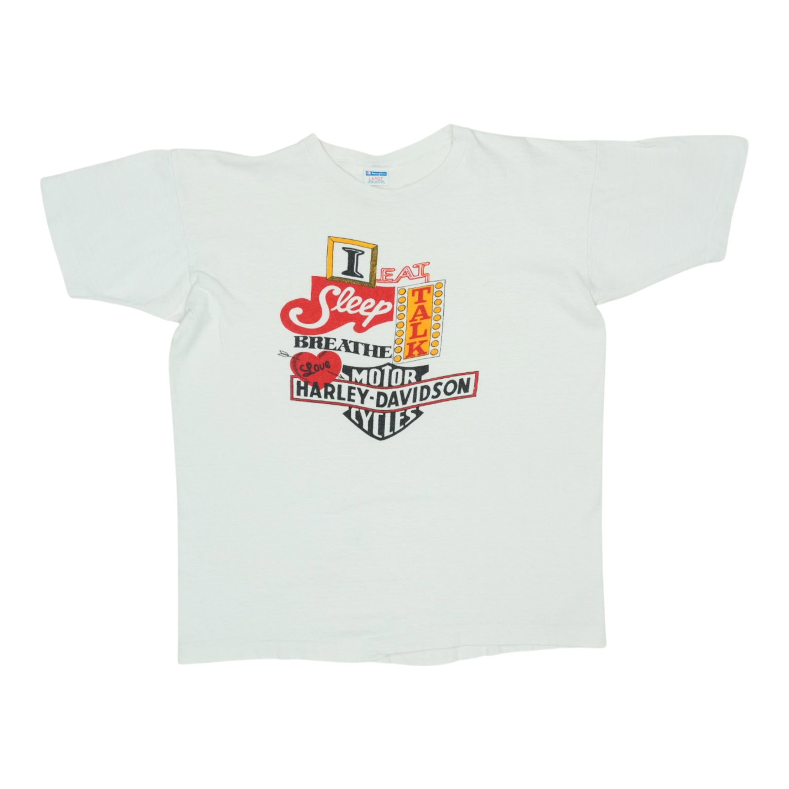 Vintage 1970s White Cotton Harley Davidson Eat Sleep Breathe Graphic Shirt (1 of 5)