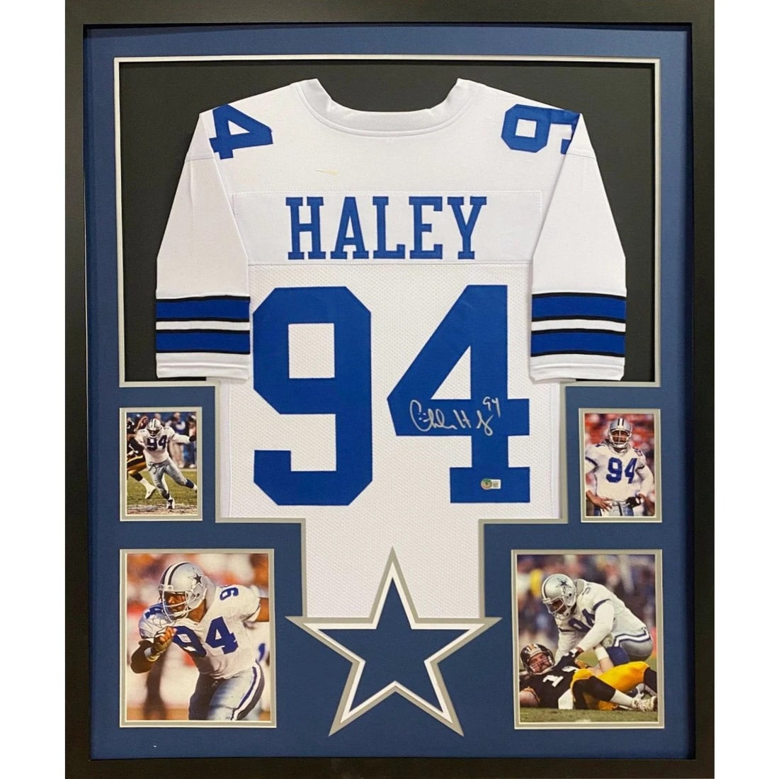Framed Charles Haley Dallas Cowboys autographed jersey Beckett BAS: Framed Charles Haley Dallas Cowboys autographed jersey Beckett BAS This framed Dallas Cowboys jersey features the authentic autograph of Charles Haley. The jersey is professionally framed with attenti