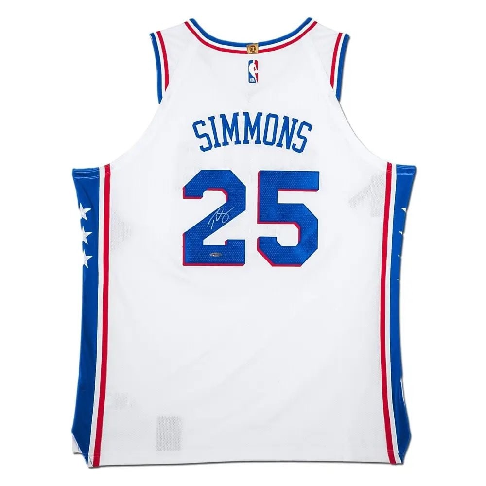 Ben Simmons Autographed Authentic Nike Jersey Philadelphia 76ers: Ben Simmons Autographed Authentic Nike Jersey Philadelphia 76ers This authentic jersey features the signature of NBA player Ben Simmons, representing the Philadelphia 76ers. Made by Nike, this pre-own