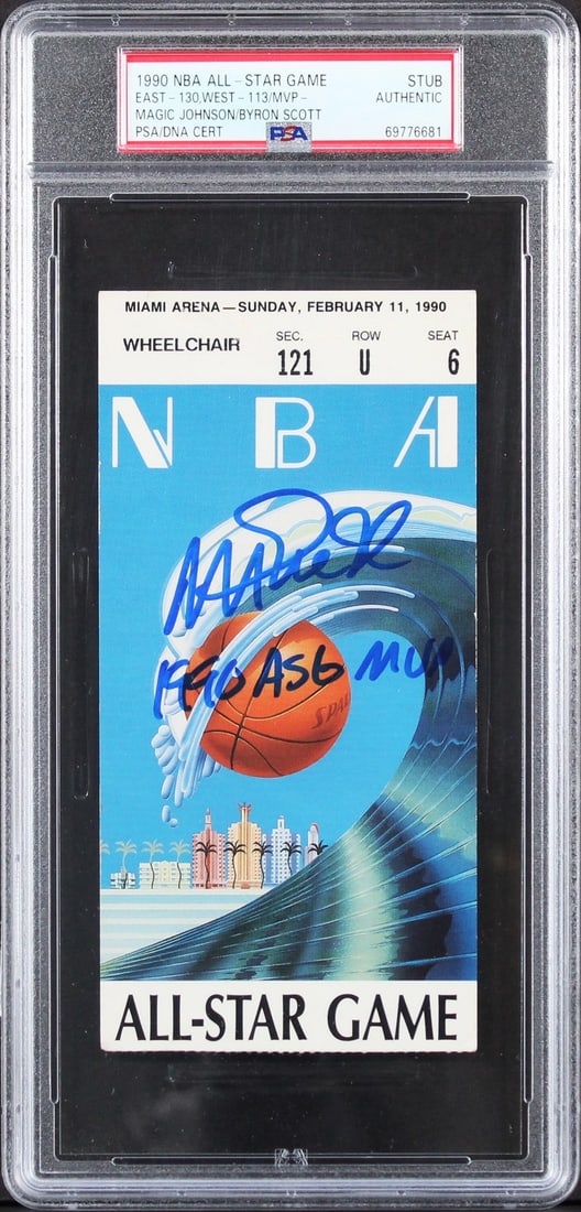 Magic Johnson Byron Scott Signed 1990 ASG Ticket Stub PSA/DNA (1 of 2)