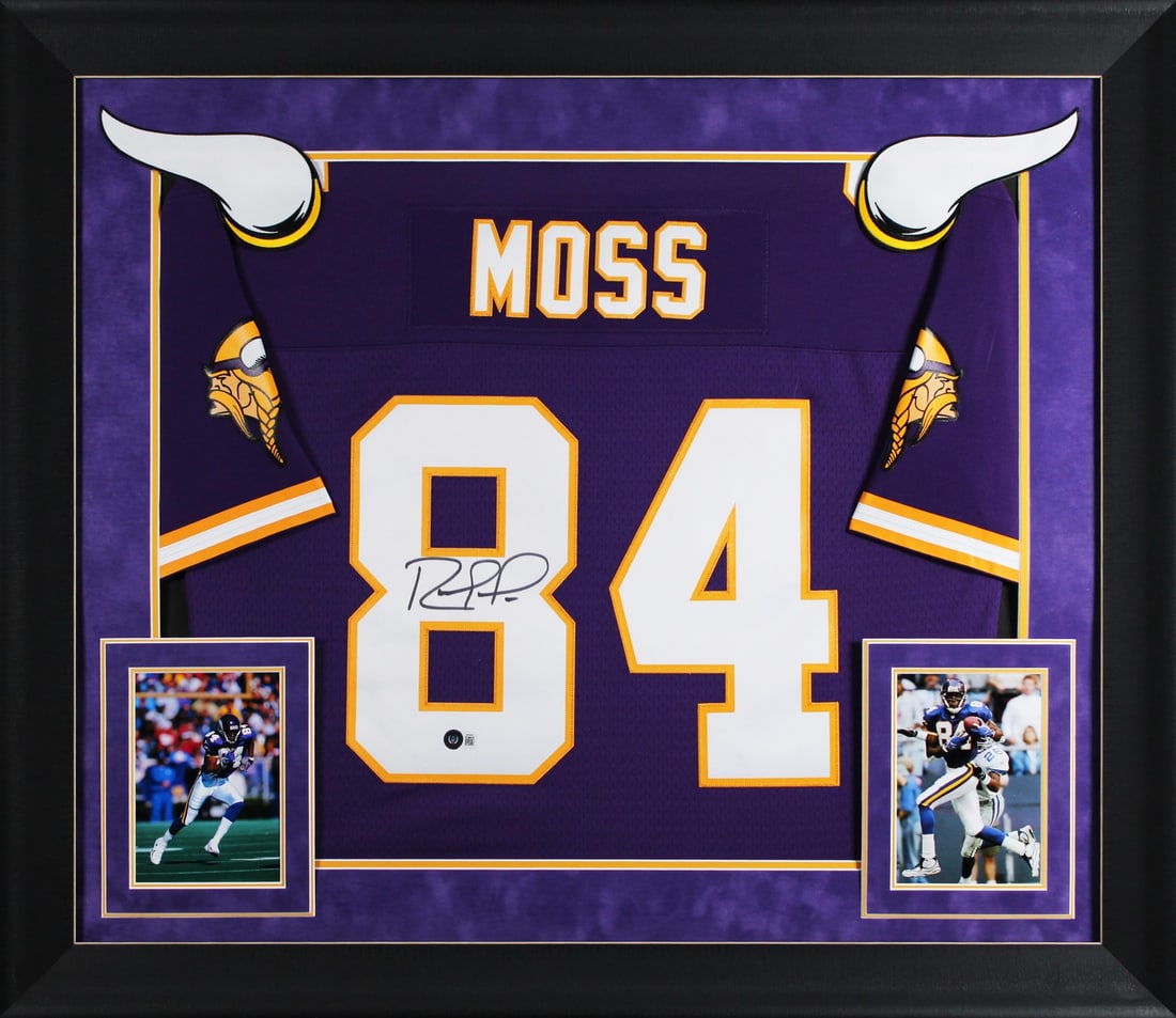 Randy Moss Signed Purple Vikings Framed Jersey BAS Witnessed (1 of 2)