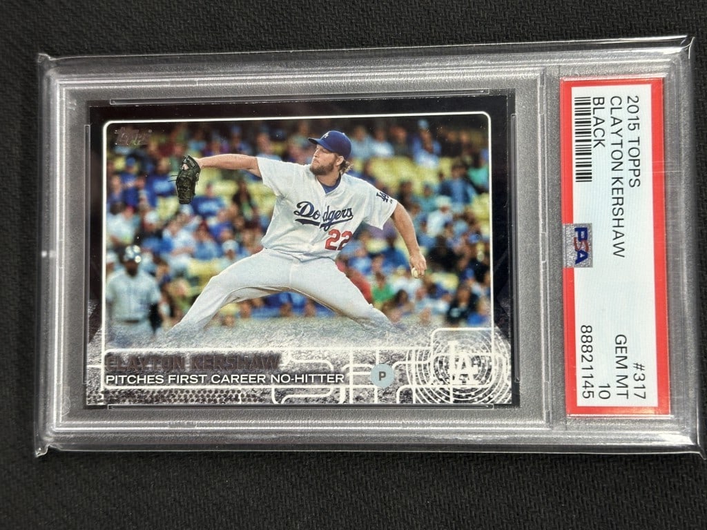 Clayton Kershaw 2015 Topps Black PSA 10 Dodgers Card #317: Clayton Kershaw 2015 Topps Black PSA 10 Dodgers Card #317 Celebrate the prowess of one of baseball's greatest pitchers with this 2015 Topps Black Clayton Kershaw card. Graded at a perfect 10 by Profes