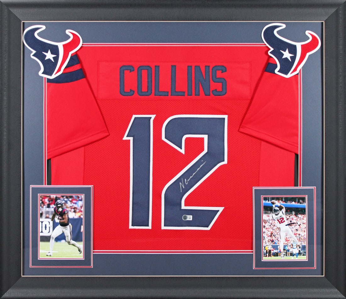 Nico Collins Signed Red Pro Style Framed Jersey BAS Witnessed Houston Texans: Nico Collins Signed Red Pro Style Framed Jersey BAS Witnessed Houston Texans This authentic red pro style framed jersey has been personally signed by Nico Collins, a standout player for the Houston Te