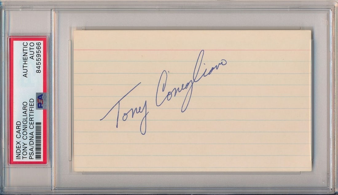 PSA DNA Encapsulated Tony Conigliaro Signed 3x5 Index Card: PSA DNA Encapsulated Tony Conigliaro Signed 3x5 Index Card This is an original 3x5 index card signed by Tony Conigliaro of the Boston Red Sox. The autograph has been authenticated and encapsulated by 