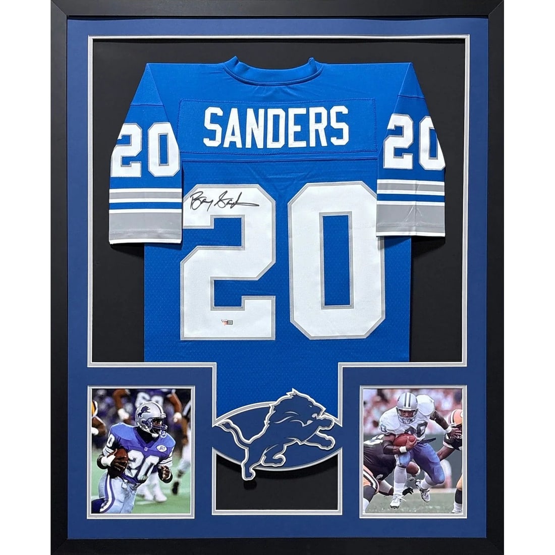 Framed Detroit Lions Jersey Signed by Barry Sanders with Fanatics Authentication: Framed Detroit Lions Jersey Signed by Barry Sanders with Fanatics Authentication This framed Detroit Lions jersey is autographed by Barry Sanders and authenticated by Fanatics with a tamper-proof stic