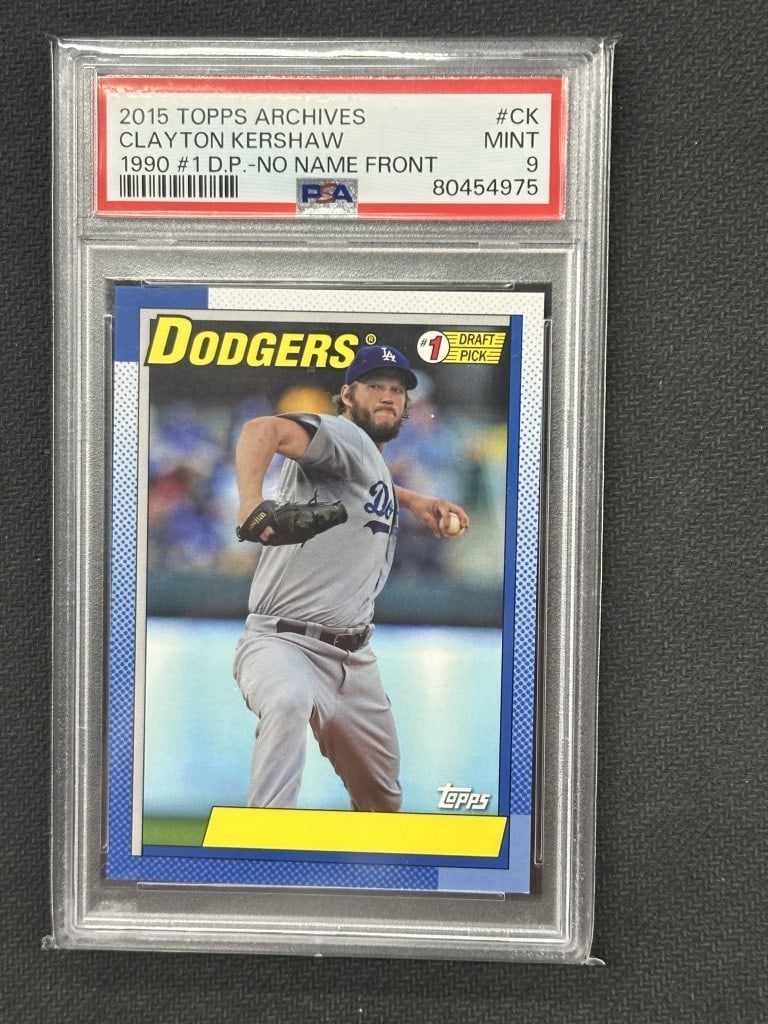 Clayton Kershaw 2015 Topps Archives No Name PSA 9 Rare Baseball Card: Clayton Kershaw 2015 Topps Archives No Name PSA 9 Rare Baseball Card This 2015 Topps Archives baseball card features Clayton Kershaw, a star pitcher for the Los Angeles Dodgers. Notable for its unique
