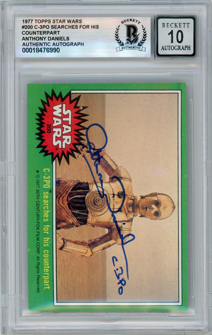 1977 Topps Star Wars C3P0 Rookie Card Anthony Daniels BGS: 1977 Topps Star Wars C3P0 Rookie Card Anthony Daniels BGS This is an original 1977 Topps Star Wars trading card featuring the character C3P0 from the Star Wars movie. The card is number 200 in the set
