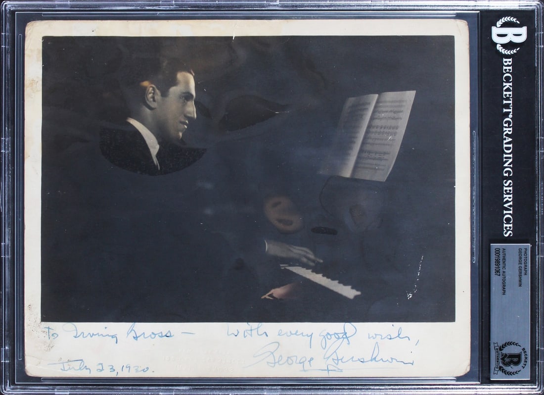 BAS Slabbed George Gershwin 8x10 Signed Inscribed Photo: BAS Slabbed George Gershwin 8x10 Signed Inscribed Photo This is an original 8x10 black-and-white gelatin silver print photograph personally signed and inscribed by renowned composer George Gershwin. T