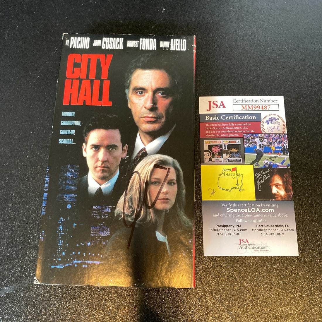 City Hall VHS with Al Pacino Signature JSA Authenticated: City Hall VHS with Al Pacino Signature JSA Authenticated This is a VHS copy of the movie "City Hall" featuring an autograph by Al Pacino. The autograph has been authenticated by James Spence Authentic