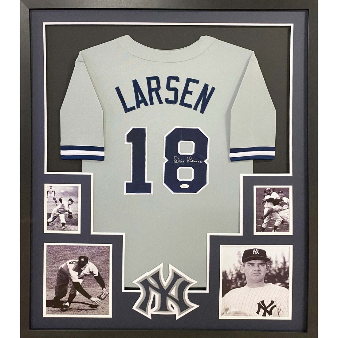 Don Larsen Autographed Framed Jersey JSA Authenticated New York Yankees: Don Larsen Autographed Framed Jersey JSA Authenticated New York Yankees This is a signed framed jersey of Don Larsen, showcasing his iconic New York Yankees uniform. Authenticated by JSA, known for it