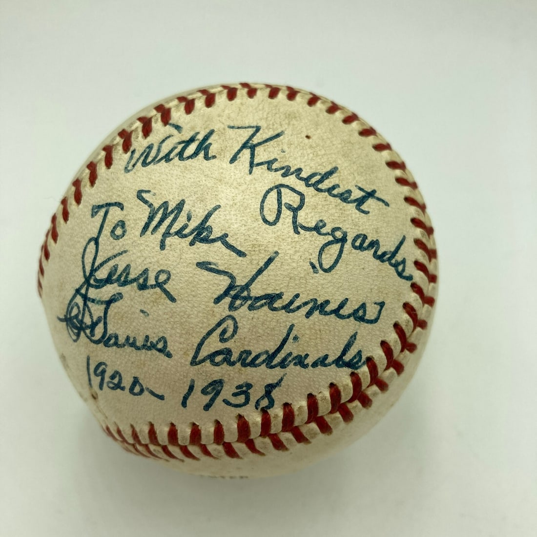 Jesse Haines Autographed Official National League Baseball With JSA Full Letter COA: Jesse Haines Autographed Official National League Baseball With JSA Full Letter COA This is an original Official National League baseball from the 1950s, single signed by Jesse Haines. Haines has insc