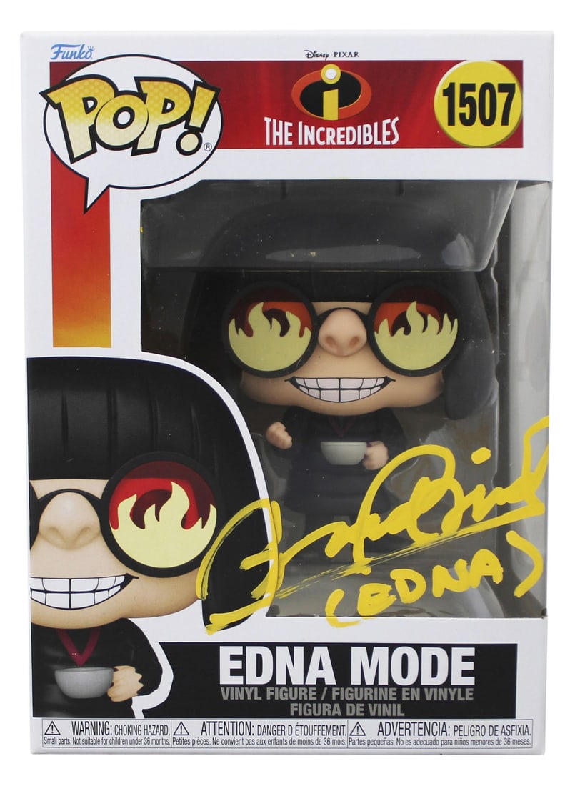 JSA Signed Edna Mode Funko Pop by Brad Bird #1507: JSA Signed Edna Mode Funko Pop by Brad Bird #1507 This pre-owned Funko Pop Vinyl Figure #1507 features Edna Mode from The Incredibles and has been personally signed by Brad Bird. The figure includes t