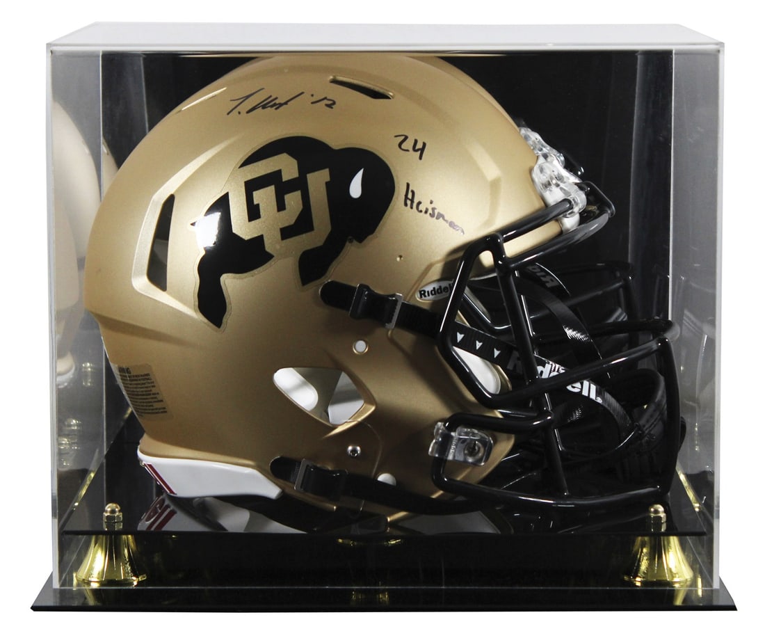 Travis Hunter Signed Colorado Buffaloes Full Size Helmet with Display Case BAS Authenticated: Travis Hunter Signed Colorado Buffaloes Full Size Helmet with Display Case BAS Authenticated This authentic Colorado Buffaloes full-size Speed Proline helmet has been personally signed by Travis Hunte