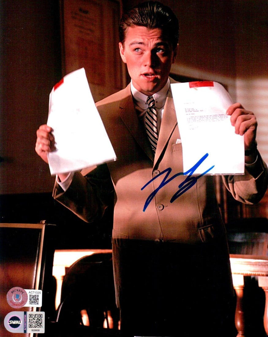 JSA authenticated Leonardo DiCaprio 8x10 Catch Me If You Can photo: JSA authenticated Leonardo DiCaprio 8x10 Catch Me If You Can photo This is an original 8x10 photograph from the film "Catch Me If You Can," autographed by Leonardo DiCaprio. The photo originates from 
