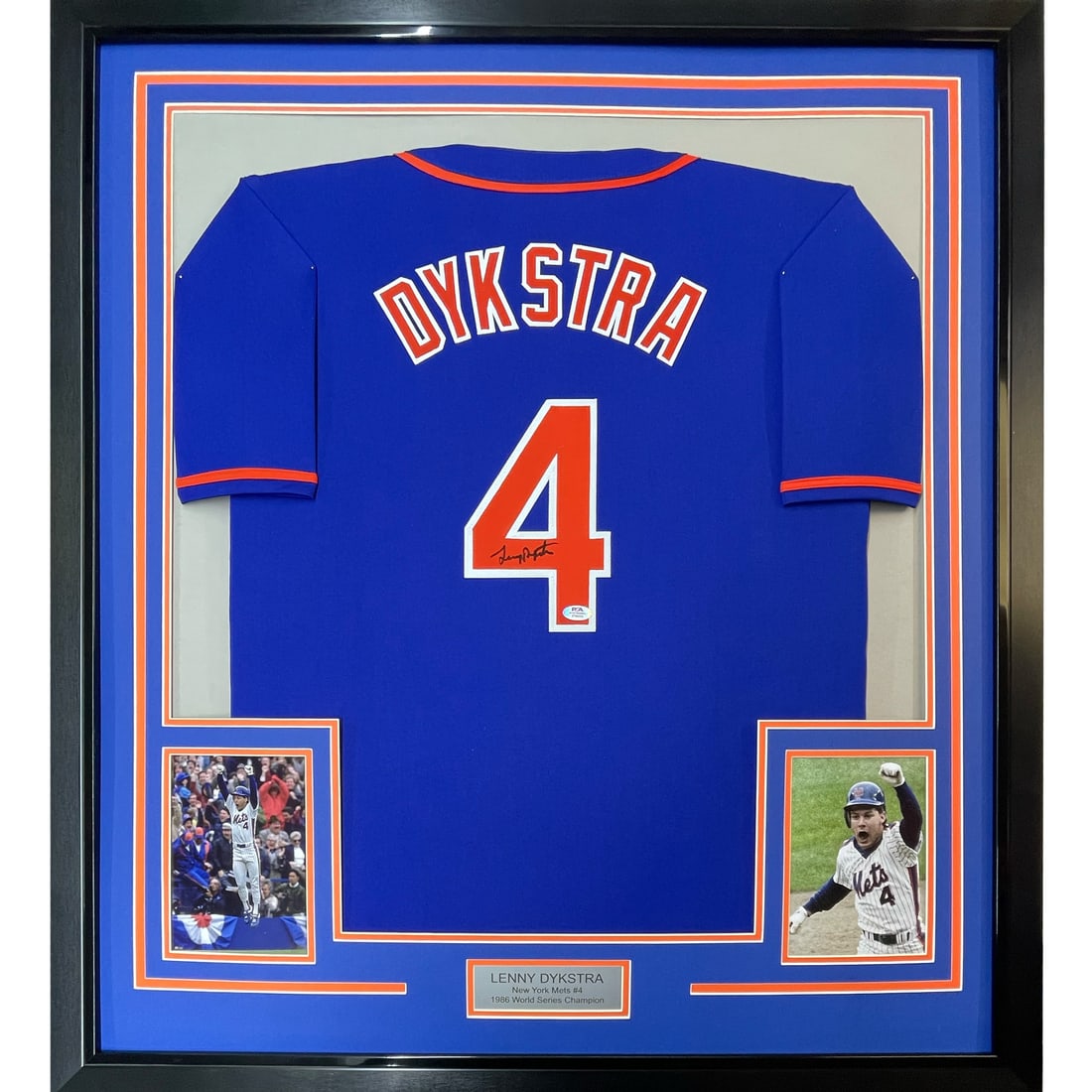 Framed Lenny Dykstra Autographed 35x39 Jersey New York Mets JSA COA: Framed Lenny Dykstra Autographed 35x39 Jersey New York Mets JSA COA Celebrate your love for baseball with this professionally framed and matted autographed Lenny Dykstra New York Mets jersey. Measurin