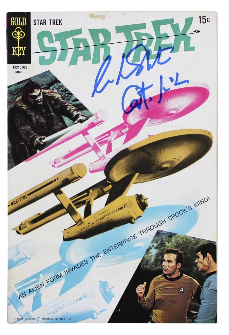 William Shatner Signed Star Trek 1969 Comic Captain Kirk BAS Authenticated: William Shatner Signed Star Trek 1969 Comic Captain Kirk BAS Authenticated This remarkable 1969 Star Trek #4 comic, titled "The Peril of Planet Quick Change," features the iconic Captain Kirk inscript