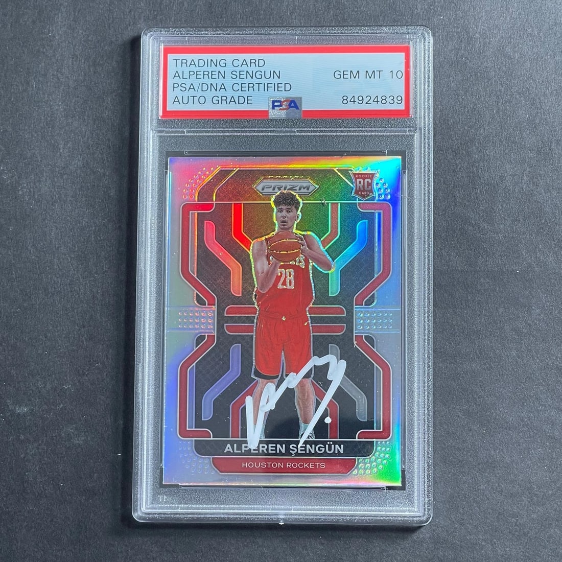 2021-22 Panini Silver Prizm Alperen Sengun Auto PSA Slabbed RC Rockets: 2021-22 Panini Silver Prizm Alperen Sengun Auto PSA Slabbed RC Rockets This listing features a 2021-22 Panini Silver Prizm #318 Alperen Sengun autographed trading card, representing the Houston Rocket