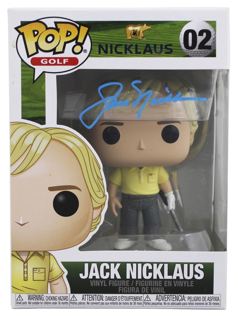 Jack Nicklaus Signed Funko Pop Figure with JSA COA Autograph: Jack Nicklaus Signed Funko Pop Figure with JSA COA Autograph This Jack Nicklaus #02 Funko Pop Vinyl Figure features an authentic blue signature personally signed by Jack Nicklaus. The autograph is ver