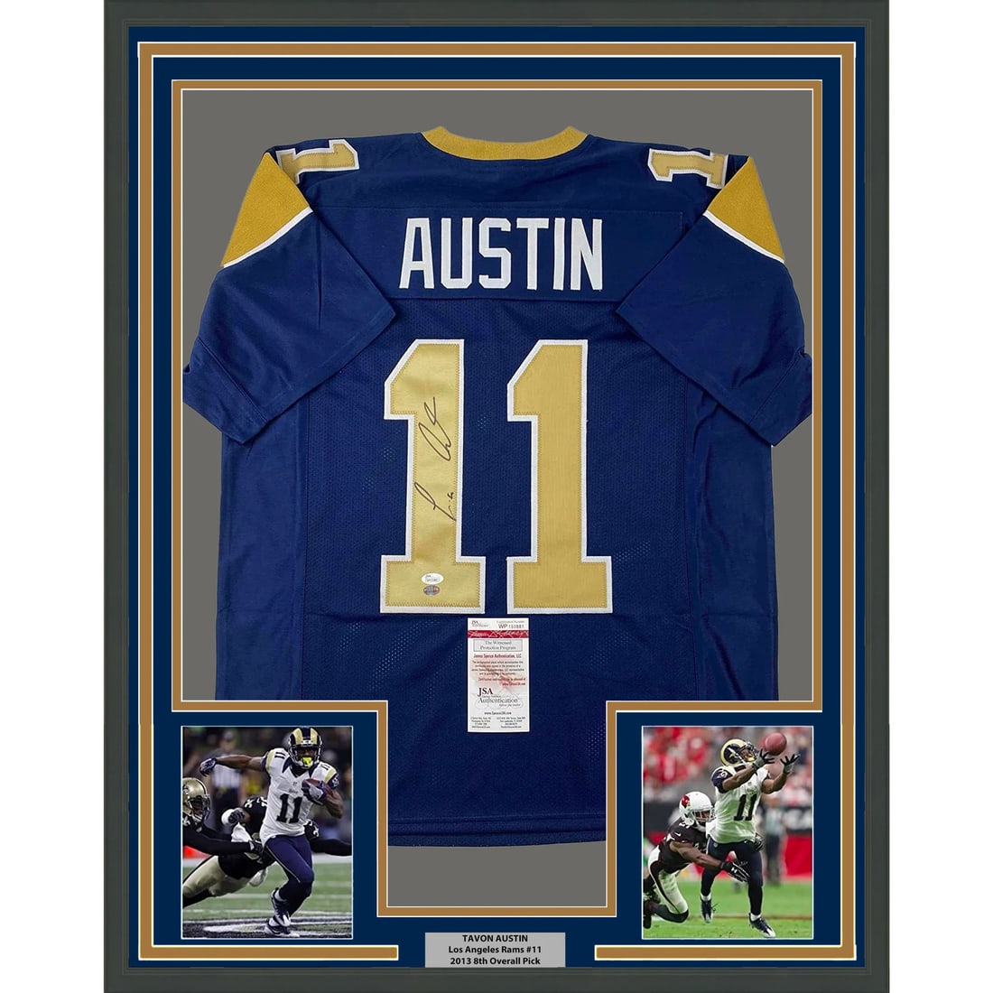 Framed Tavon Austin Signed Jersey with JSA COA 33x42 Rams: Framed Tavon Austin Signed Jersey with JSA COA 33x42 Rams This professionally framed autographed jersey features the signature of NFL star Tavon Austin, showcasing his St. Louis Rams team spirit. The 