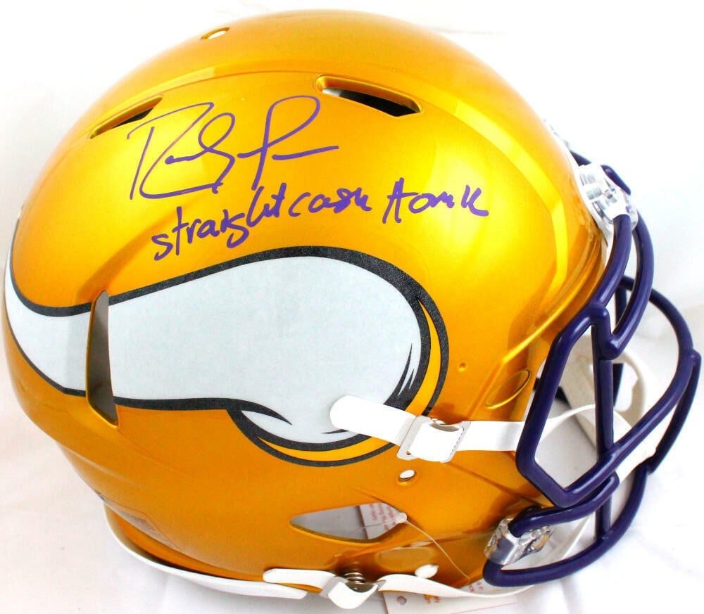 Minnesota Vikings Randy Moss signed full size speed helmet Beckett holo: Minnesota Vikings Randy Moss signed full size speed helmet Beckett holo This is an authentic full-size Minnesota Vikings Flash Speed helmet autographed by Randy Moss. The helmet includes an inscriptio