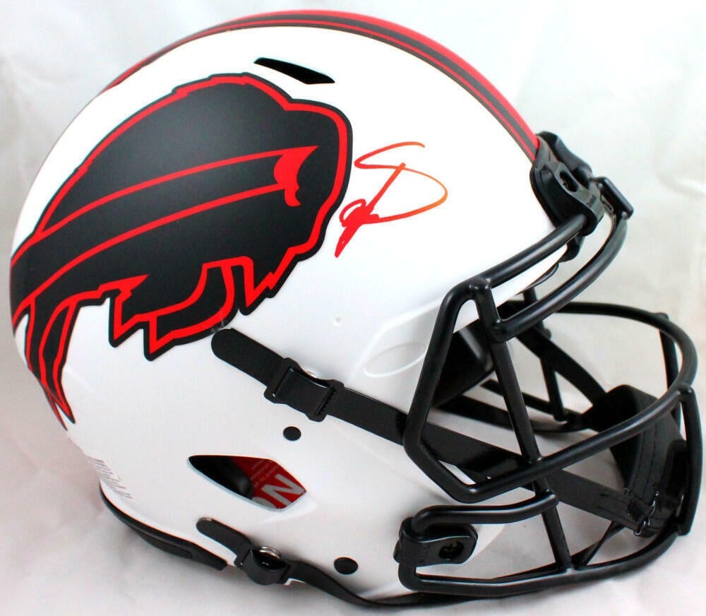Buffalo Bills Stefon Diggs signed Lunar Speed helmet Beckett holo: Buffalo Bills Stefon Diggs signed Lunar Speed helmet Beckett holo This is an authentic Buffalo Bills Lunar Speed full-size helmet autographed by Stefon Diggs. The helmet comes with Beckett authenticat