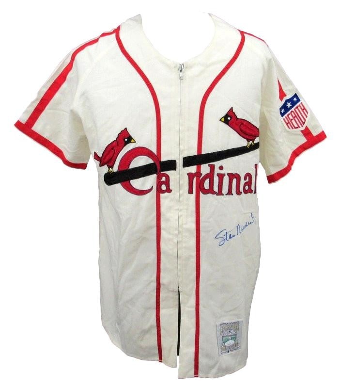 Stan Musial signed Cardinals Mitchell Ness jersey JSA: Stan Musial signed Cardinals Mitchell Ness jersey JSA This is a pre-owned Mitchell & Ness baseball jersey featuring the St. Louis Cardinals. The jersey is autographed by Hall of Famer Stan Musial and 