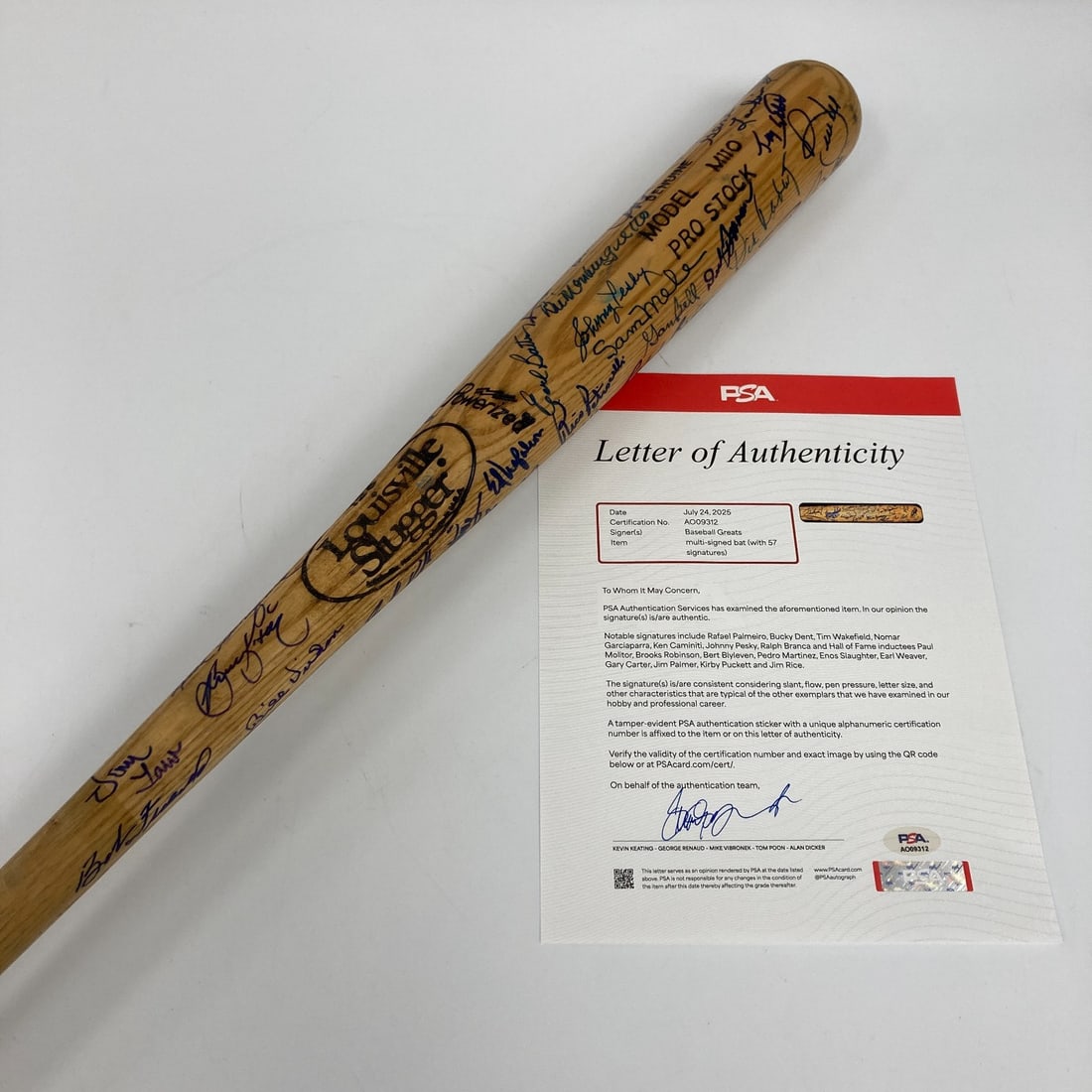 Hall Of Fame Baseball Bat 57 Signatures PSA DNA Authenticated: Hall Of Fame Baseball Bat 57 Signatures PSA DNA Authenticated This Hall of Fame multi-signed baseball bat features the signatures of 57 legendary players, making it a remarkable collectible for any ba
