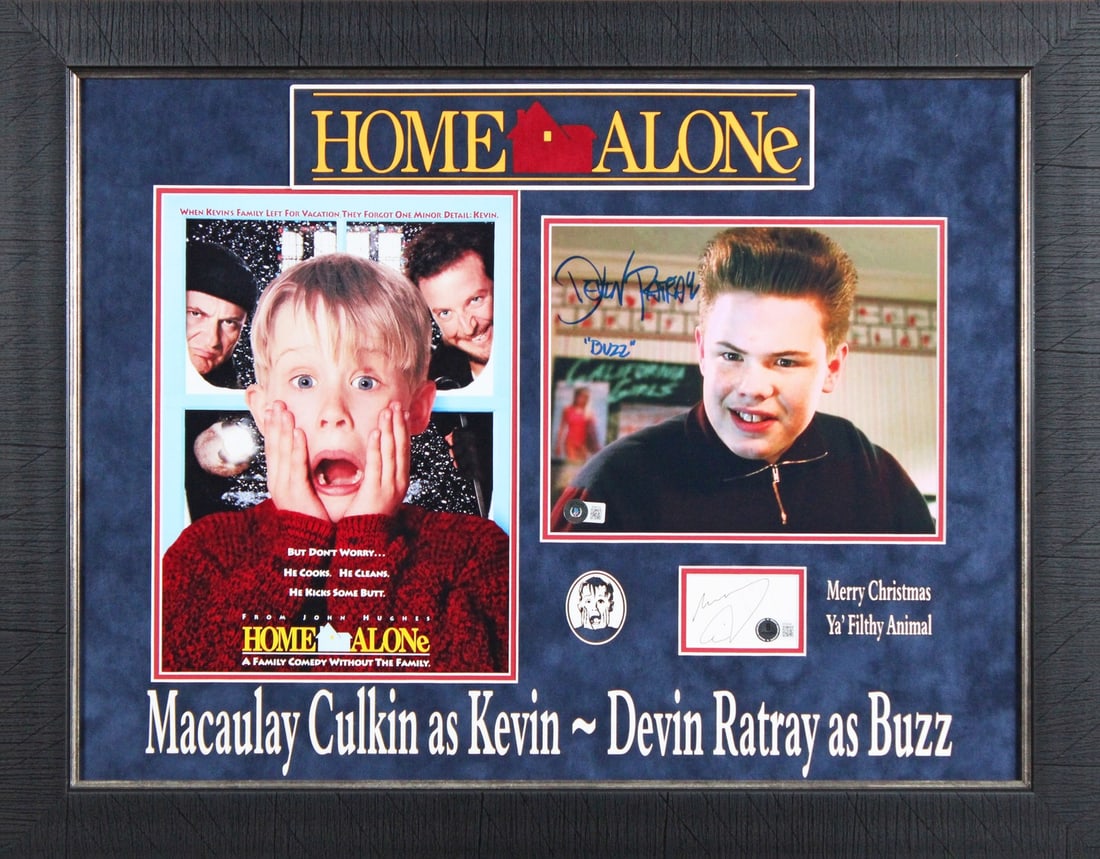 MaCaulay Culkin Devin Ratray Home Alone Signed Framed Display Beckett Authenticated: MaCaulay Culkin Devin Ratray Home Alone Signed Framed Display Beckett Authenticated This stunning framed display features authentic signatures from MaCaulay Culkin and Devin Ratray, stars of the belov